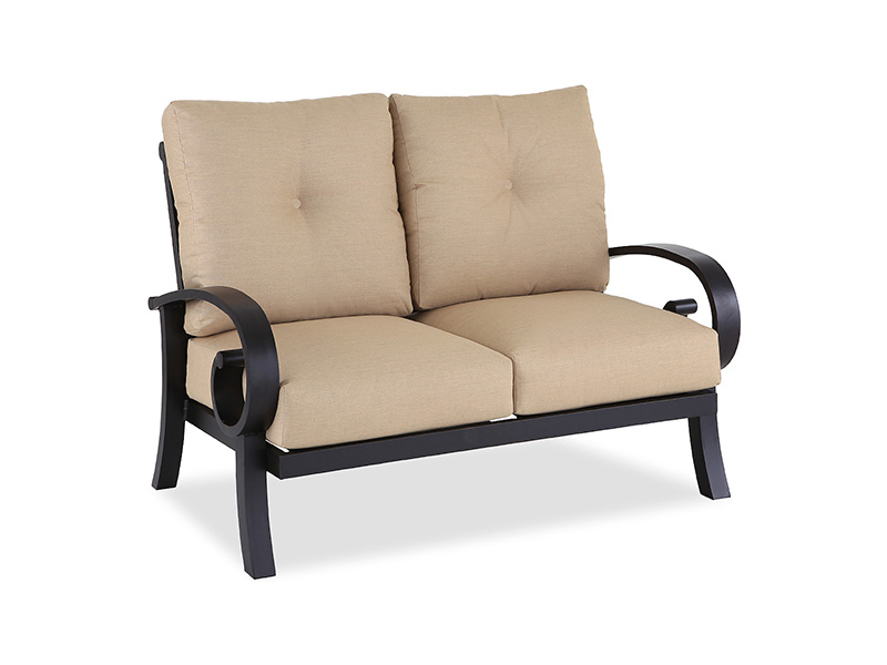 Solstice na may edad na tanso na aluminyo na may cushions patio loveseat